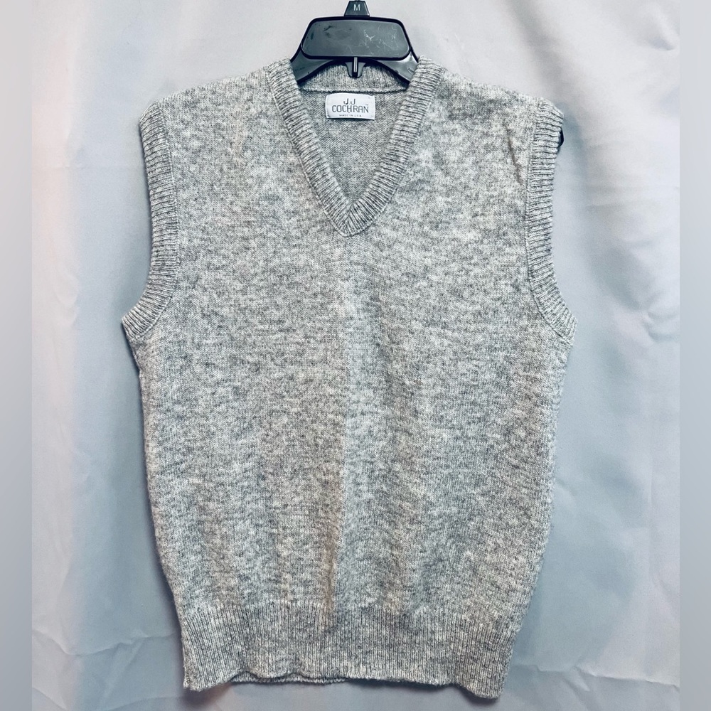 J.J. Cochran V-Neck Sweater Vest, Men's‎ Size L, Gray Sleeveless Vintage, Wool